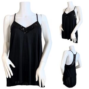 Express Sequin Trim Black Tank SZ M $48
